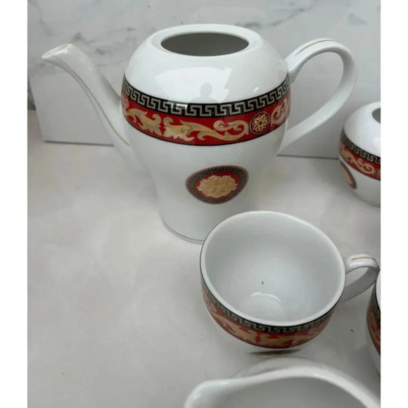 Vintage Fine Porcelain Casa Elite Home Collections Versace Style Medusa Red 11Pc - Picture 3 of 15